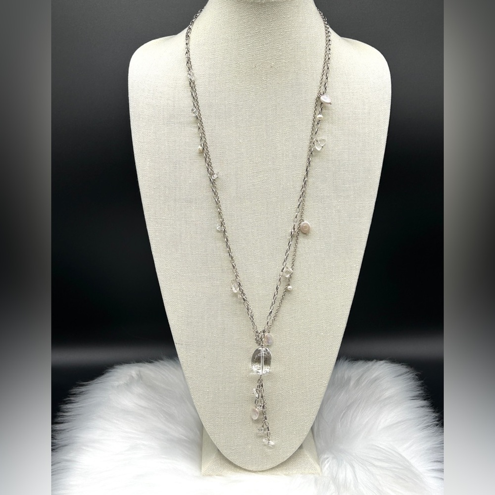 N1493 Silpada 925 Sterling Silver Crystal Pearl Tassel 40" Long Necklace